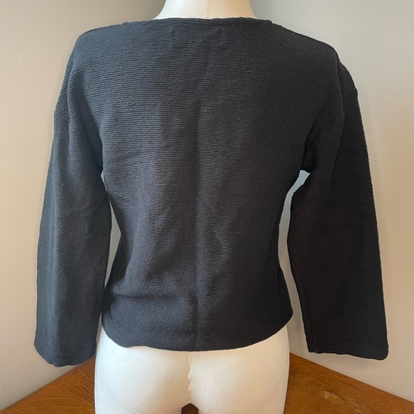 Madewell Texture & Thread Tie-Knot V-Neck Blouse Cropped Black Cotton Size XS - Picture 11 of 16